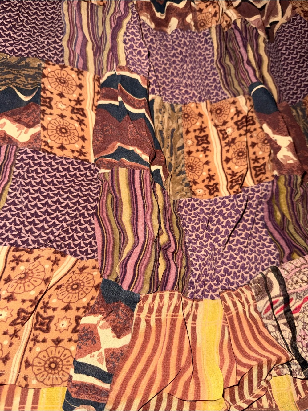 Boho Vintage Patchwork Maxi Skirt - Brown Multi - Picture 4 of 4